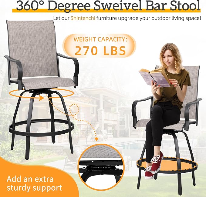 Shintenchi 4 Piece Patio Swivel Bar Chairs, All Weather Textile Outdoor Metal - Image 5