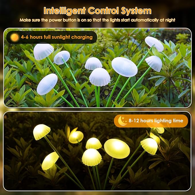 KAQ 4PK 32LED Solar Garden Lights Outdoor Waterproof | Solar Mushroom Lights - Image 2