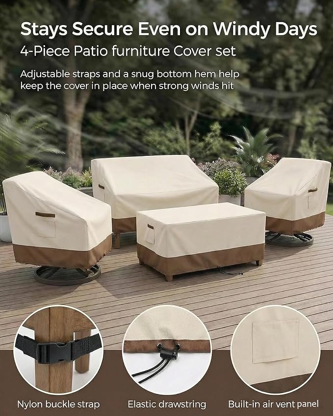 4-Piece Patio Furniture Cover Set, Waterproof Outdoor Furniture Covers - Image 7