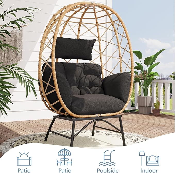 SWITTE Wicker Egg Chair Outdoor, Oversized Patio Lounge Chairs - Image 4