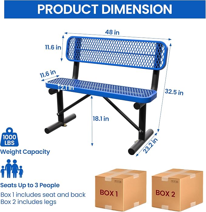 4 Feet Steel Park Bench for Outside, Outdoor Bench - Image 2