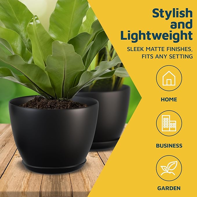 Black Plant Pots with Drainage Holes & Saucers 15 Pack, Indoor & Outdoor - Image 3