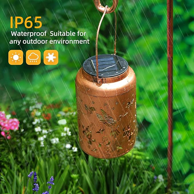 Hummingbird Solar Lanterns Outdoor Waterproof Hanging Solar Lights Metal Decor - Image 4