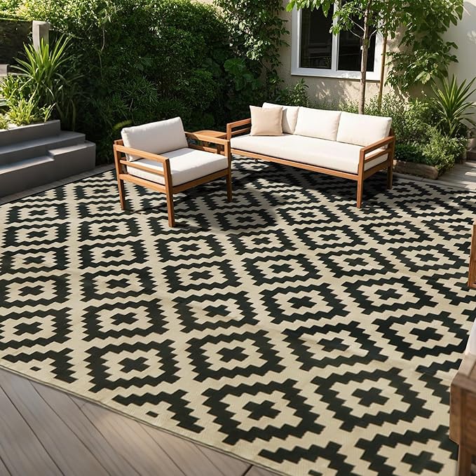 SAND MINE Reversible Mats, Plastic Straw Rug, Modern Area Rug, Large Floor Mat by SANDMIND