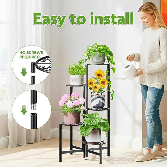 Plant Stand Indoor Outdoor, 5 Tier Corner Metal Flower Display Holder Stand - Image 6