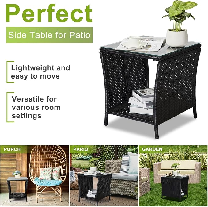 Outvita Outdoor Side Table, Rattan Coffee Table Small End Table - Image 6
