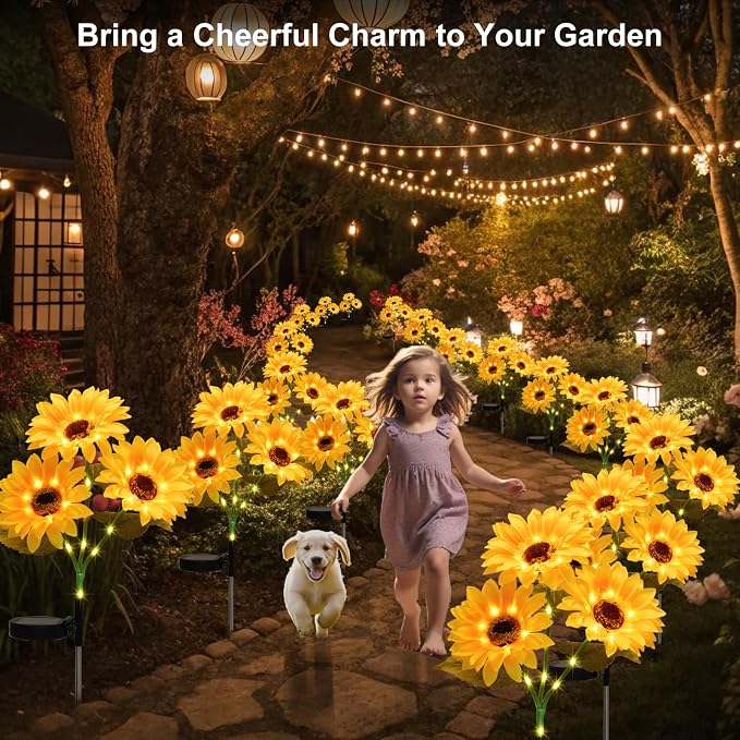 echosari 4 Pack Solar Lights Outdoor Waterproof, Sunflower Solar Stake Lights - Image 2