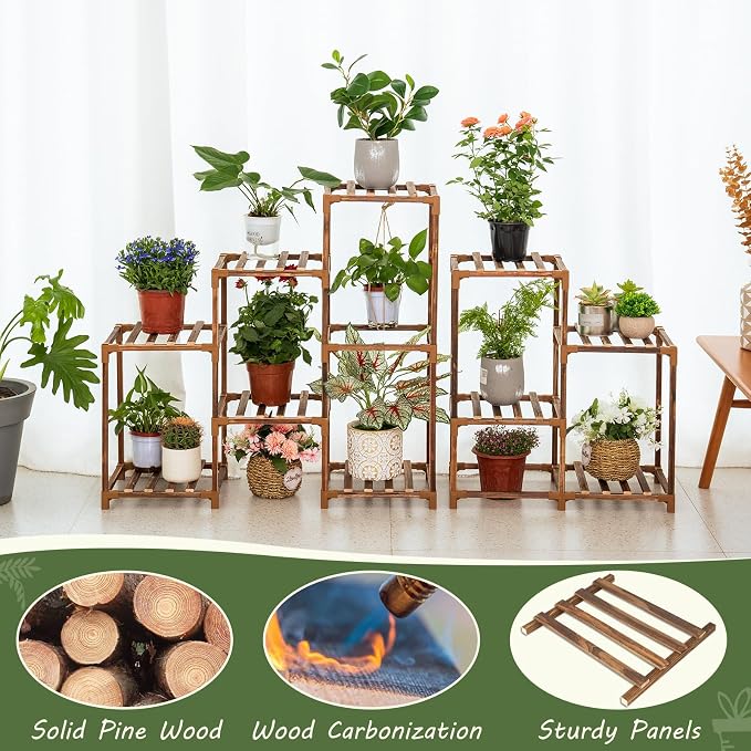 Uneedem Wood Plant Stand Indoor Outdoor Corner Plant Shelf Stand, 5 Tiered 10 - Image 2