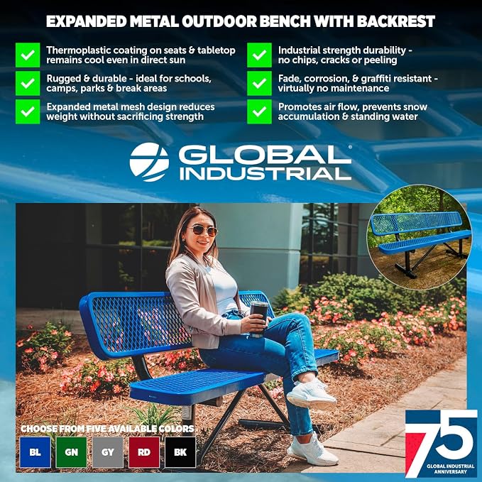 Global Industrial 6'L Heavy Duty Expanded Metal Mesh Bench - Image 3