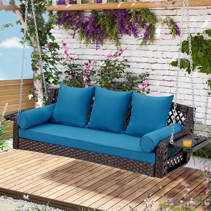 3 Seat Porch Swing, Wicker Patio Swing by YALISSEY