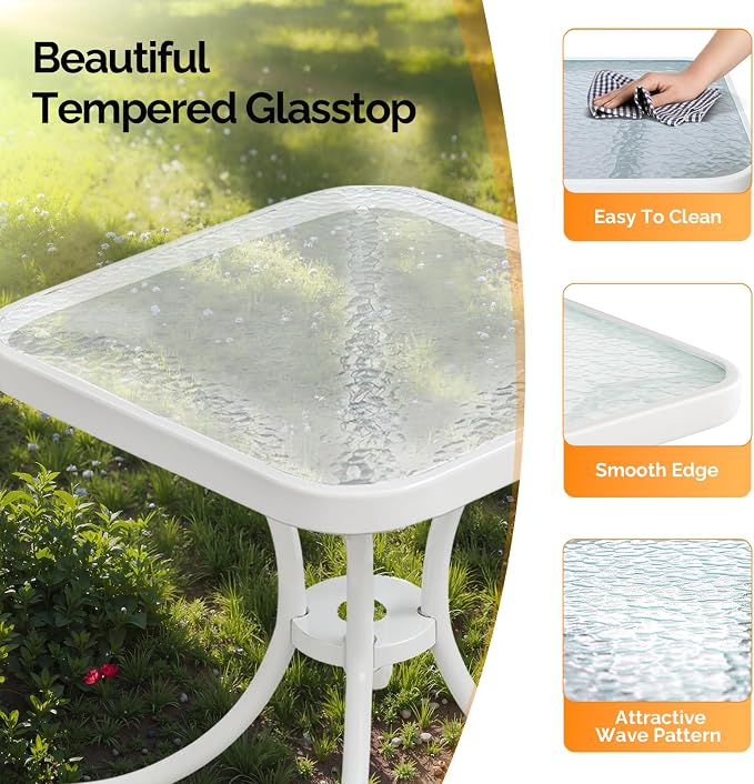 VINGLI Outdoor Side Table, 18in Patio Table Steel Frame Tempered Glass Top - Image 5