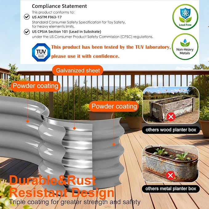 Raised Garden Bed Outdoor 2 Sets Oval Large Coating Metal Planter Box - Image 5