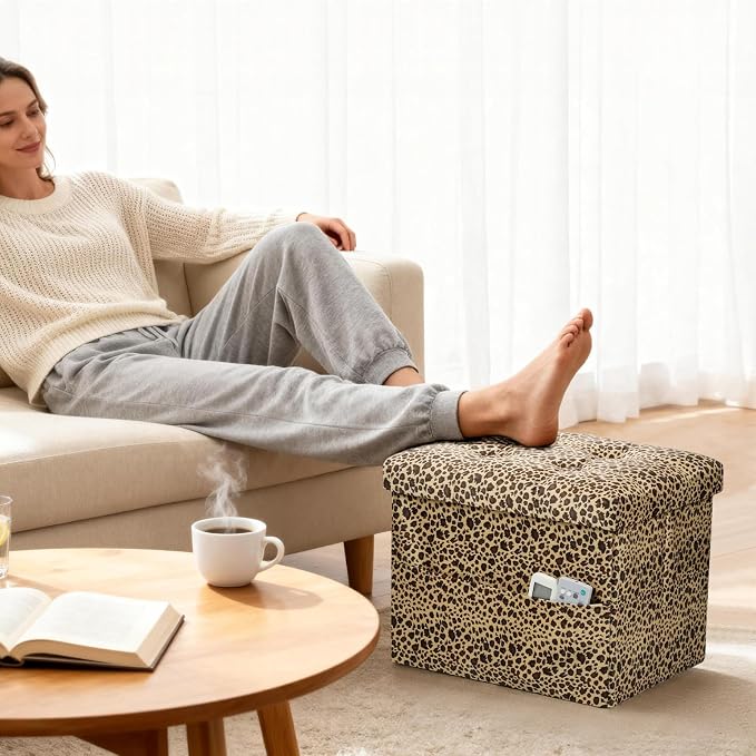 AmasSmile Storage Ottoman Folding Foot Rest Stool - Image 2