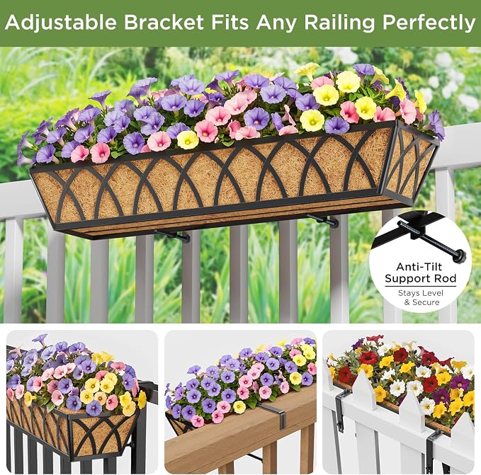 30 Inch Window Deck with Coco Liner, Fence Metal Hanging Flower Planter Window - Image 2