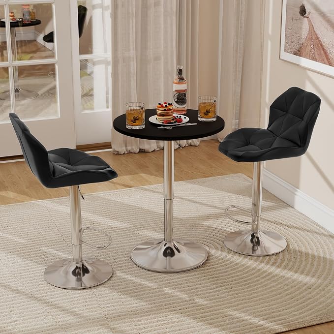 ARTETHYS Bar Table and Chairs Set of 3 Black Heigh Adjustable Round Pub Desk - Image 4