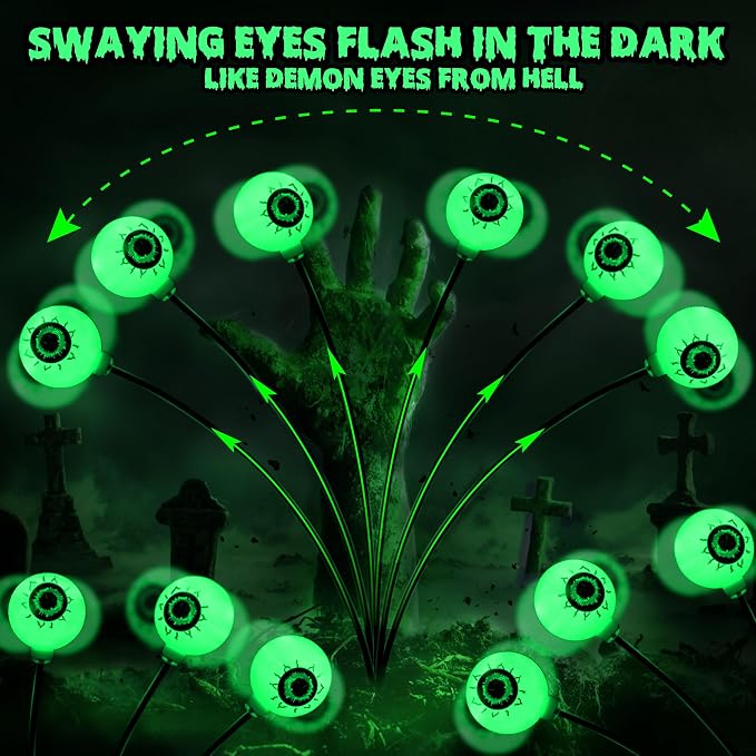 BrizLabs Solar Halloween Lights, 2 Pack 12 LED 2 Modes Halloween Eyeball Lights - Image 4