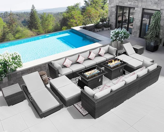 NICESOUL 20 Piece Extra Large Patio Furniture Set w/Fire Pit Table & Chaise - Image 2