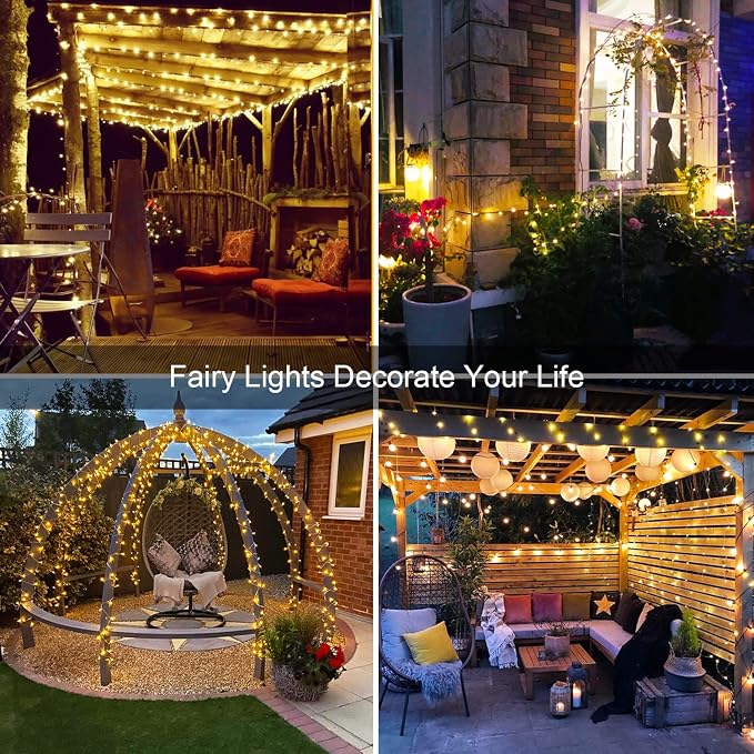 JMEXSUSS 4 Pack 100 LED Solar Fairy Lights, 33ft Warm White Solar String Lights - Image 2