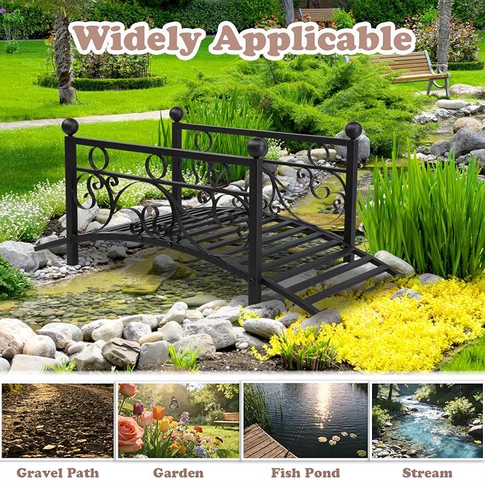 40.16" Metal Arch Garden Bridge, Ourdoor Decorative Iron Foot Bridge - Image 4