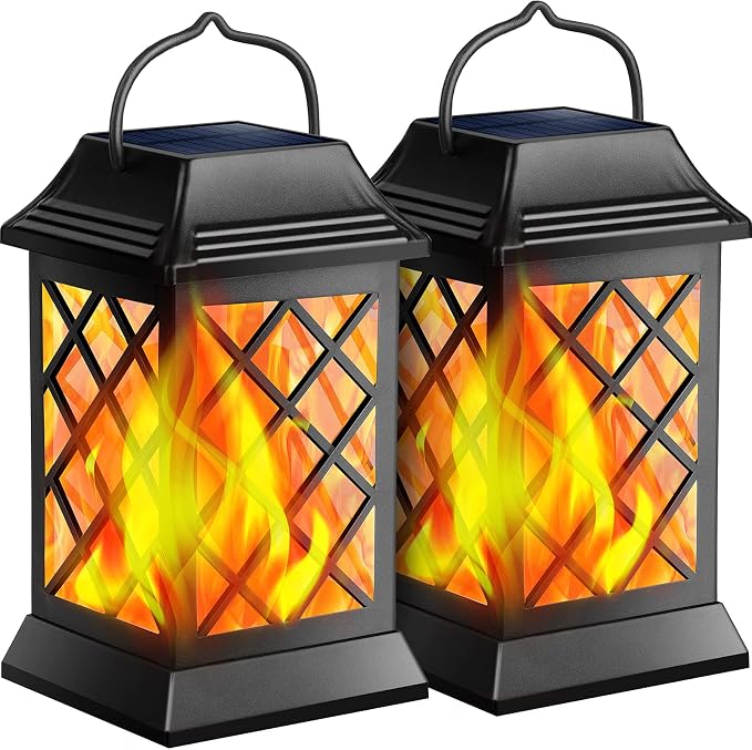 TomCare Solar Lights Outdoor Flickering Flame Metal Solar Lantern Outdoor by TomCare