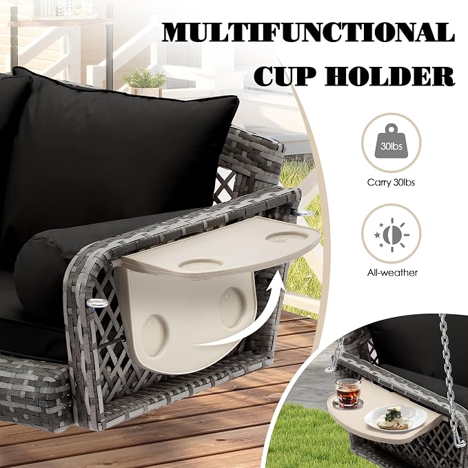 3-Person Hanging Porch Swing, Outdoor Wicker Hanging Swing Chair, 76inch Wicker - Image 4