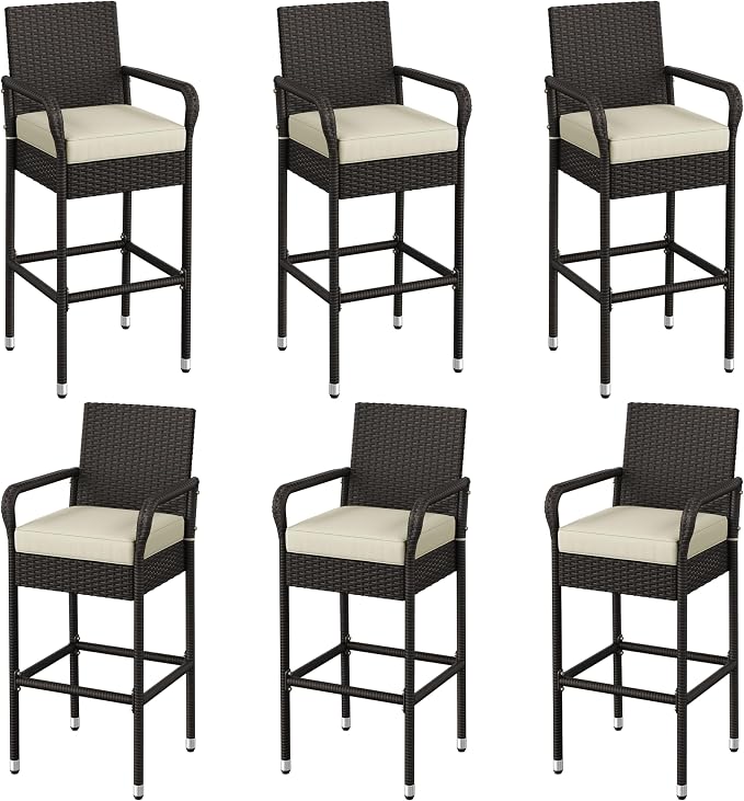 Yaheetech Outdoor Bar Stools Set of 6, Patio Wicker Chairs by Yaheetech