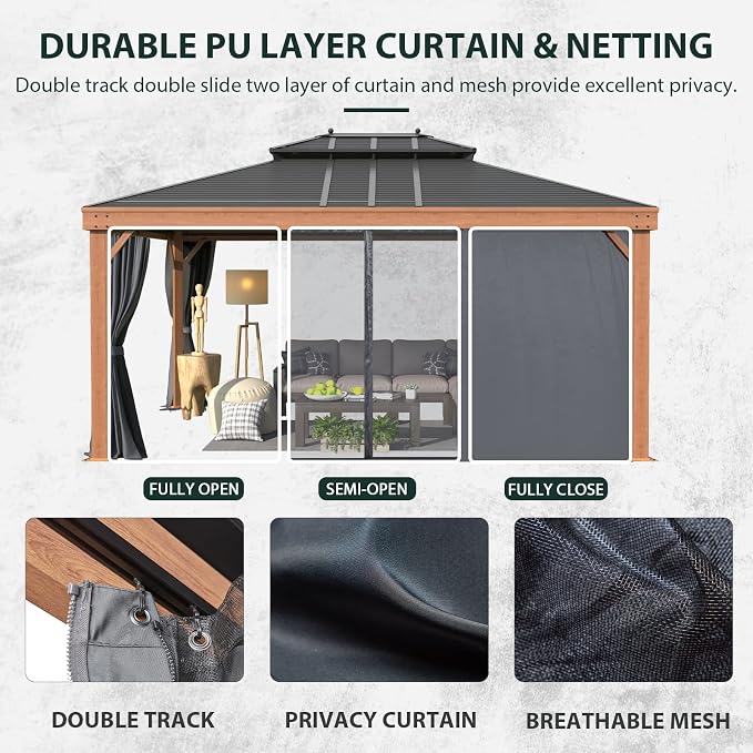 YOLENY 12'x16' Hardtop Gazebo, Galvanized Steel Double Roof - Image 6