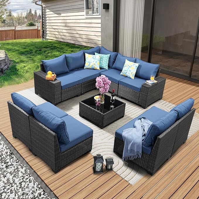 10 Pieces Patio Furniture Set All-Weather Outdoor Wicker Sectional Conversation by JOYURE