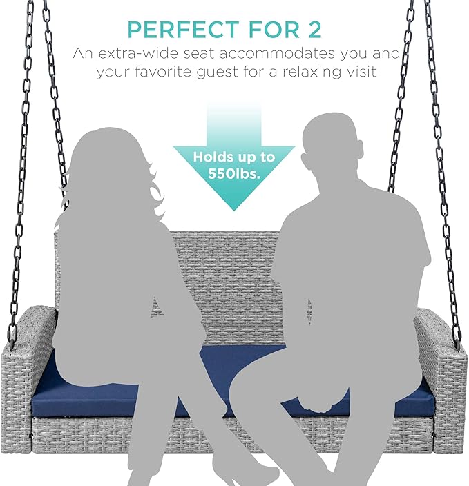 Best Choice Products Woven Wicker Outdoor Porch Swing, Hanging Patio Bench - Image 3