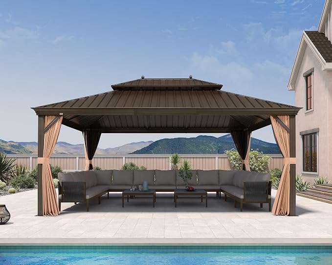 PURPLE LEAF 13' X 17' Outdoor Hardtop Gazebo Patio Wide Aluminum Frame by PURPLELEAF