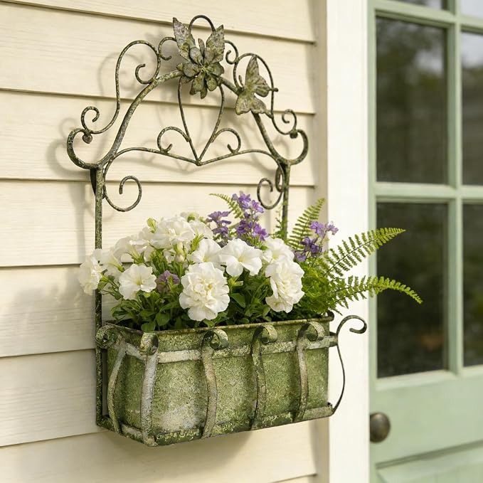 Rustic Metal Wall Planter Vintage Wall Mounted Flower Pot Farmhouse Distressed - Image 5