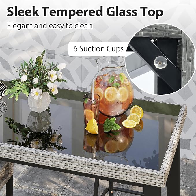 Tangkula 43.5” Outdoor Bar Table, Wicker Bar Height Dining Table w/Tempered - Image 7