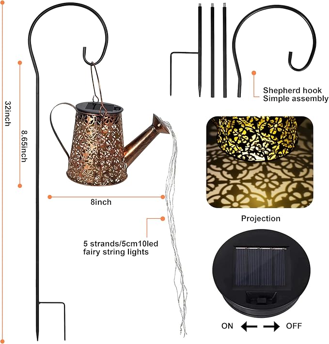 Solar Watering Can Lights with Cascading Lights, Solar Lantern Light Outdoor - Image 3