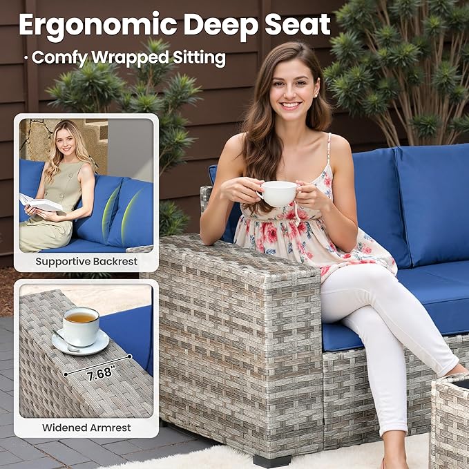 ovios 6 Pieces Patio Furniture Set, Outdoor Wicker Sectional Sofa - Image 6