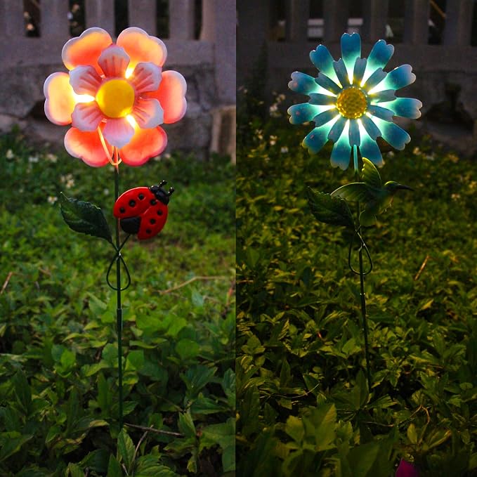 Solar Garden Stakes Lights for Outdoor Decor, 4 Pack Waterproof Metal Art Stick - Image 6