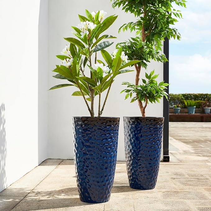 Glitzhome 23.75" H Oversized Tall Planter, Modern Set of 2 Honeycomb Textured - Image 5