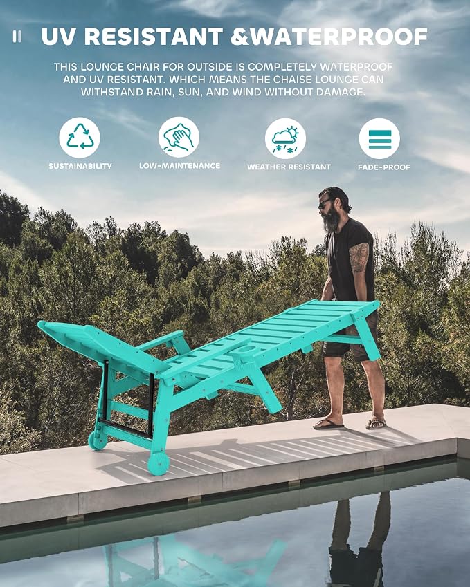 SERWALL Patio Chaise Lounge Chair, Poly Lounge Chair - Image 6