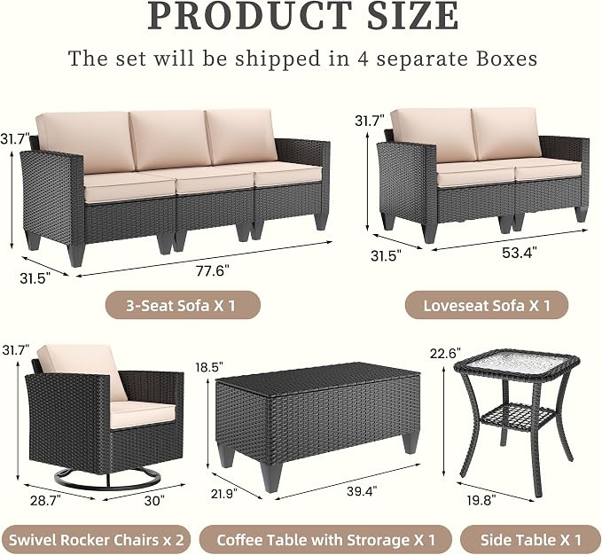 UDPATIO Patio Furniture Set, 6 Pieces Outdoor Furniture Sets - Image 2