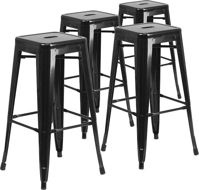 Flash Furniture Lily 4 Pack Commercial Grade 30" High Backless Black Metal by FlashFurniture