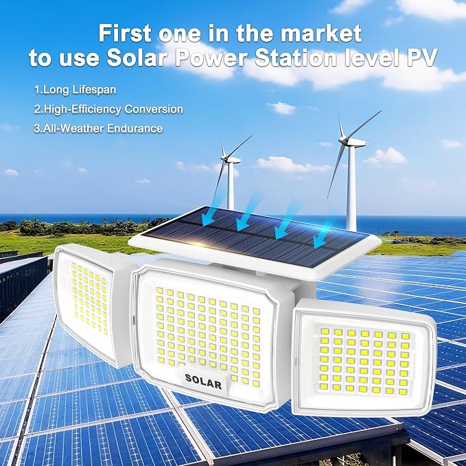 White Solar Security Light Outdoor Super Bright LED, Motion Sensor Flood Light - Image 2