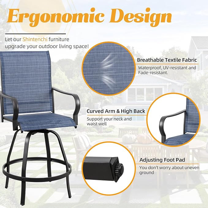 Shintenchi 5 Piece Patio Swivel Bar Set, Outdoor Patio Bar Table and Chairs Set - Image 3