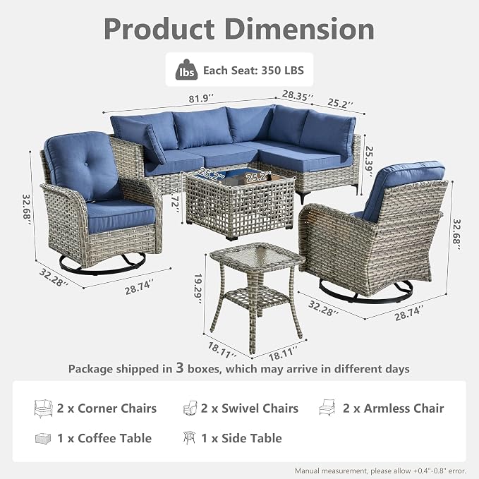 Outdoor Sectional Patio Furniture Set, 8 Pieces Wicker Conversation Sets L - Image 8