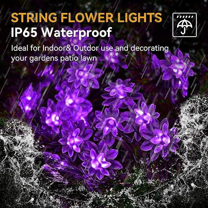 ITICdecor Solar Flower String Lights Outdoor Waterproof 50 LED Upgraded Flower - Image 2