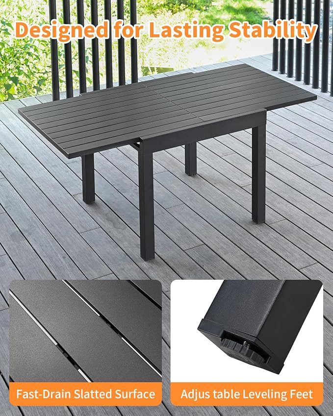 5 Pieces Outdoor Dining Set, Never-Rust Aluminum Expandable Patio Dining Table - Image 9