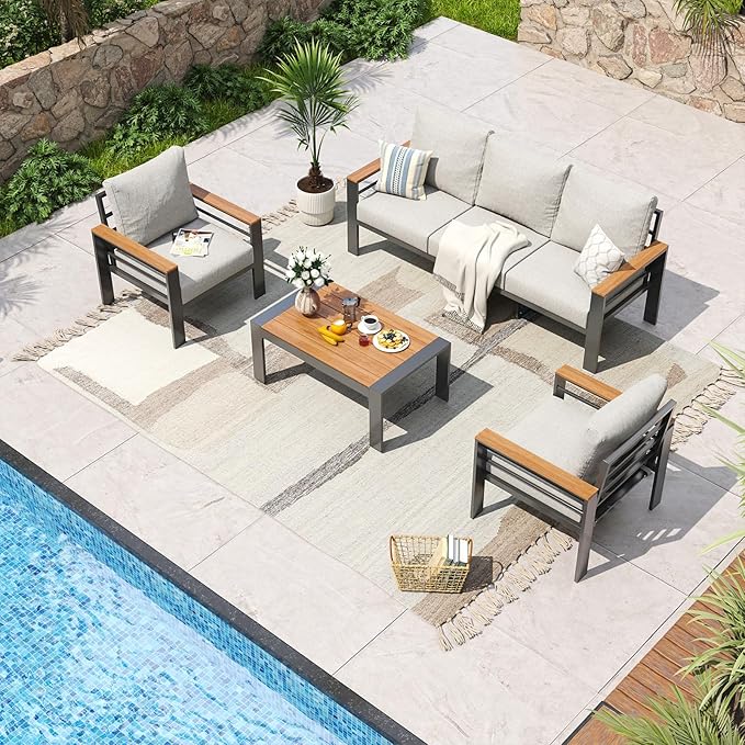 Aoxun Aluminum Patio Furniture Set 5 Seats, Oversized Outdoor Sectional by Aoxun