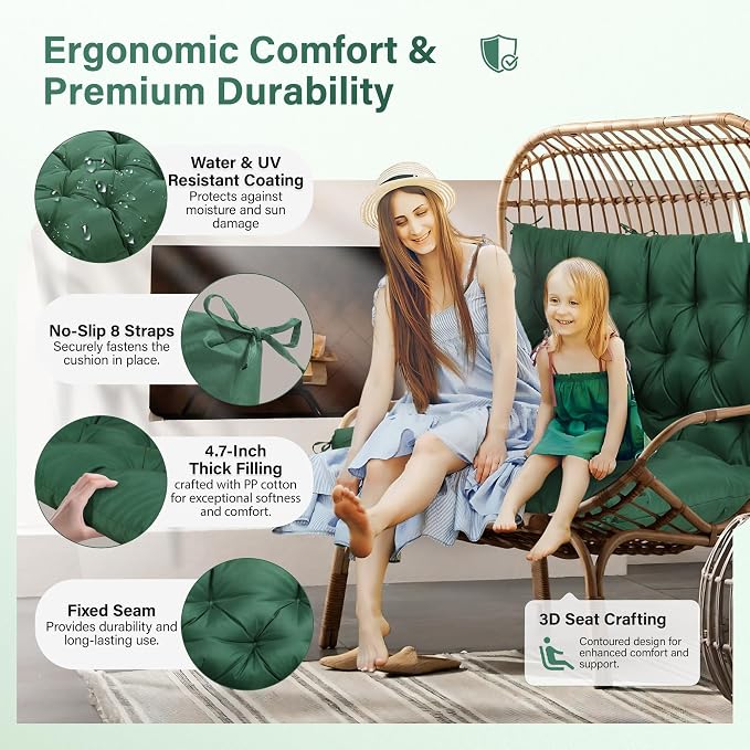 Waterproof Porch Swing Cushions 60 Inch, 2 3-Seater Replacement - Image 4