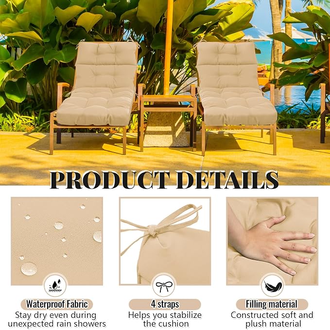 Kigley 2 Pcs Chaise Lounge Cushions 75 x 22 x 5 Inches Soft Lounge Chair - Image 4