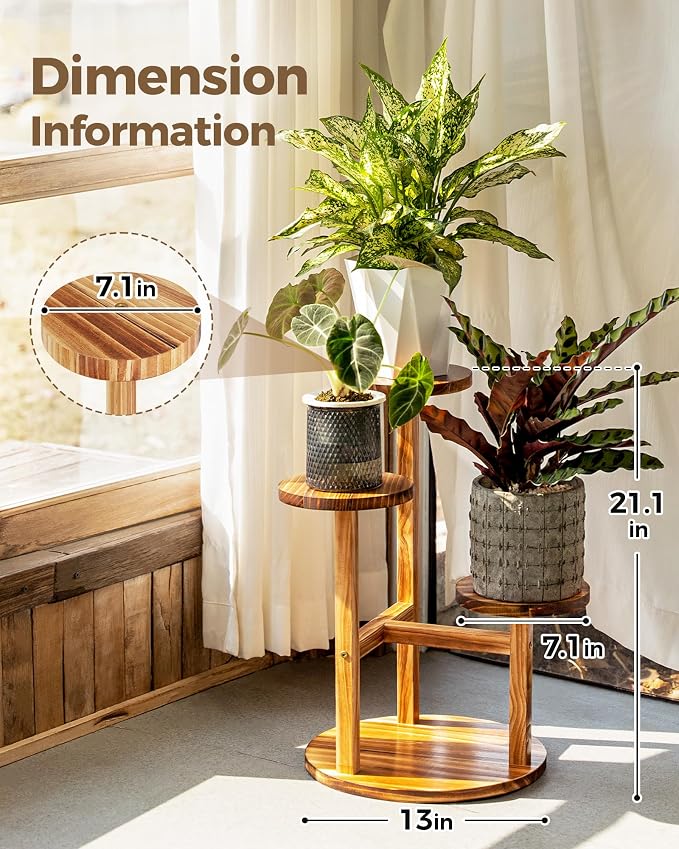 Bamworld 3 Tier Plant Stand Indoor, Corner Wood Plant Shelf - Image 3