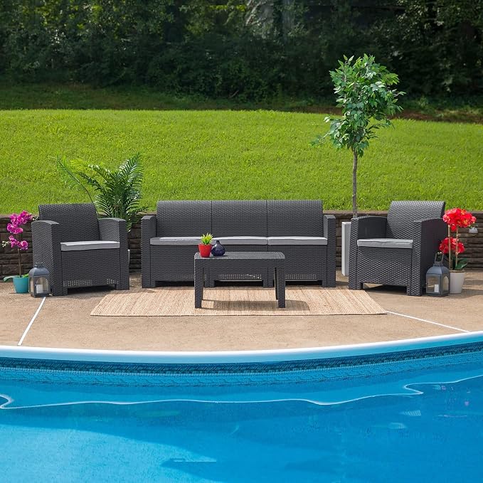 Flash Furniture Seneca Dark Gray Faux Rattan Coffee Table - Image 2