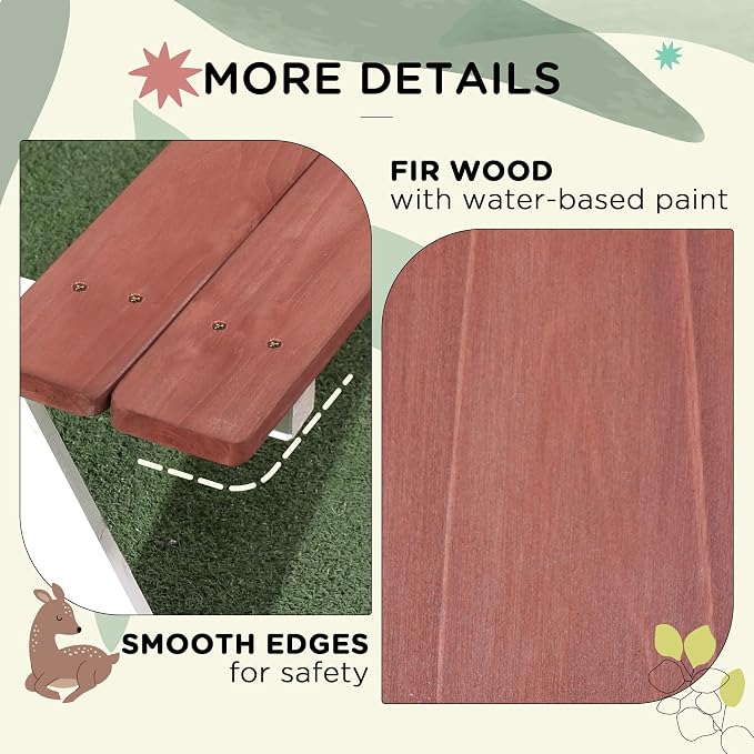 Outsunny Kids Picnic Table Set, Wooden Table & Bench Set, Kids Patio Furniture - Image 8